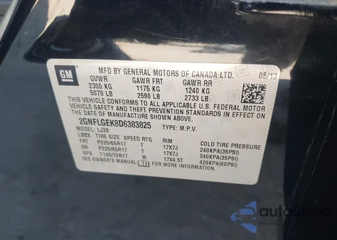 2013 Chevrolet Equinox Ltz из США, поврежденный, VIN 2GNFLGEK8D6383825